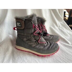 Sorel youth size 3 Whitney grey and pink winter boot with fur